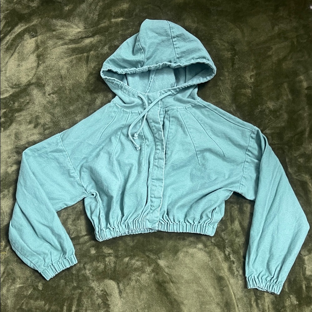 Teal Cropped Hoodie